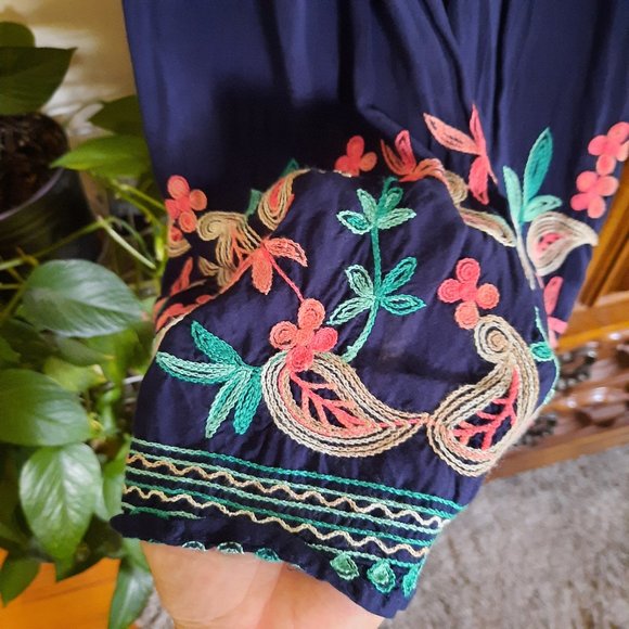 Vintage Bohemian Embroidered Halter Sundress - Navy, Size S - Picture 6 of 16